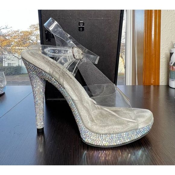 PLEASER RHINESTONED STRIPPER HEELS - Sultry-608DM - Fabulicious - EUC - Picture 5 of 6